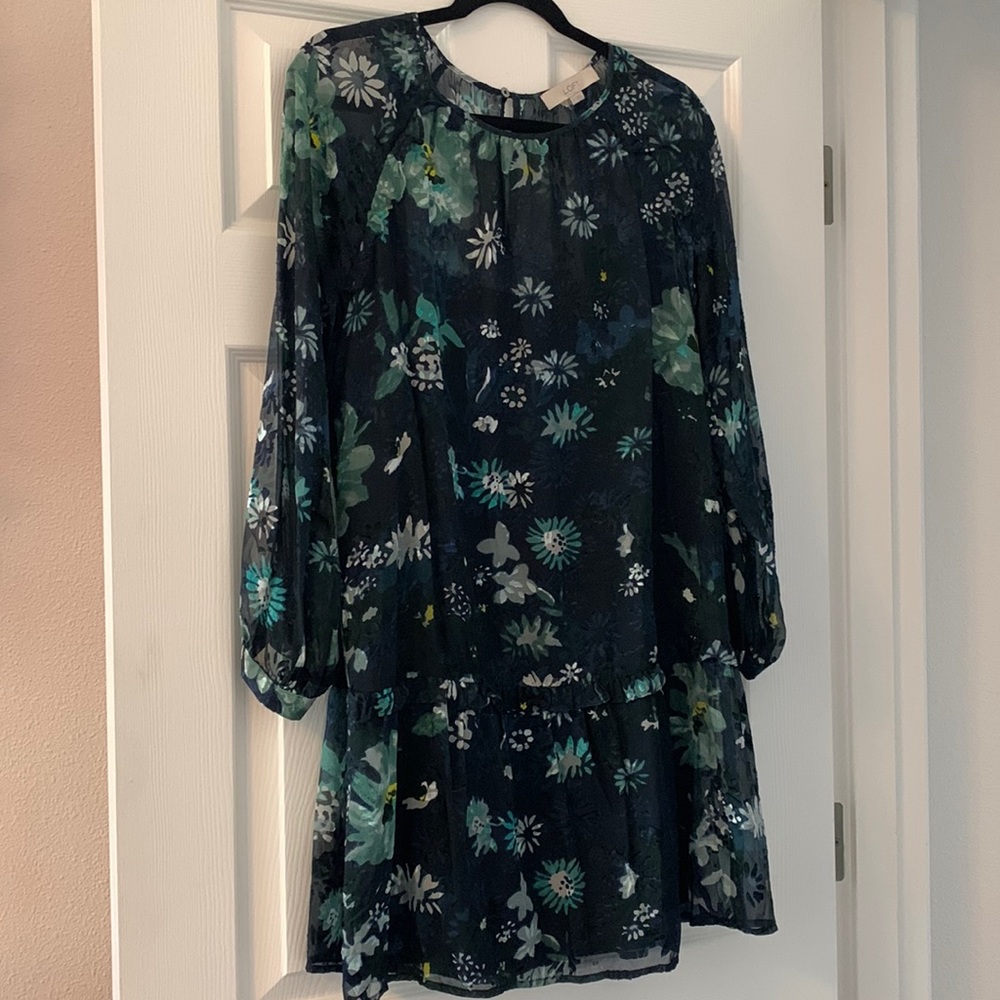 LOFT navy floral flowy dress